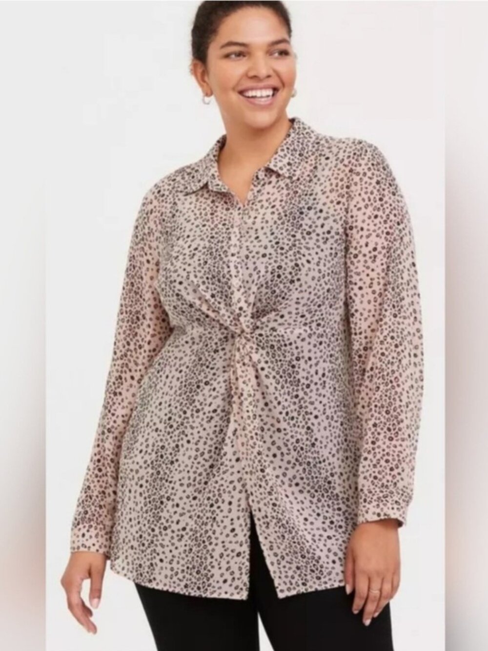 Torrid Sheer Chiffon Popover Tunic Pink Leopard Print Twist Front Detail 5X